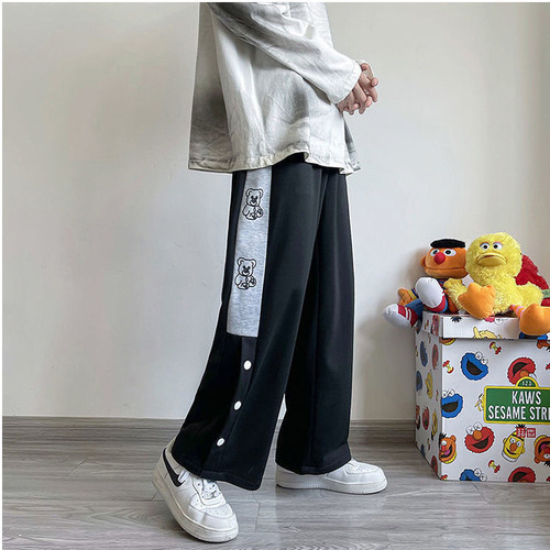 Sports pants for girls, men's spring 2026 new style for junior high school students, loose casual, thin straight, buttoned, wide legs