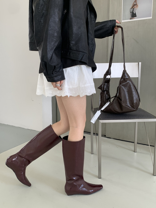 欧美风大筒极简风长靴女2025ins风尖头复古骑士靴显瘦坡跟瘦瘦靴|undefined