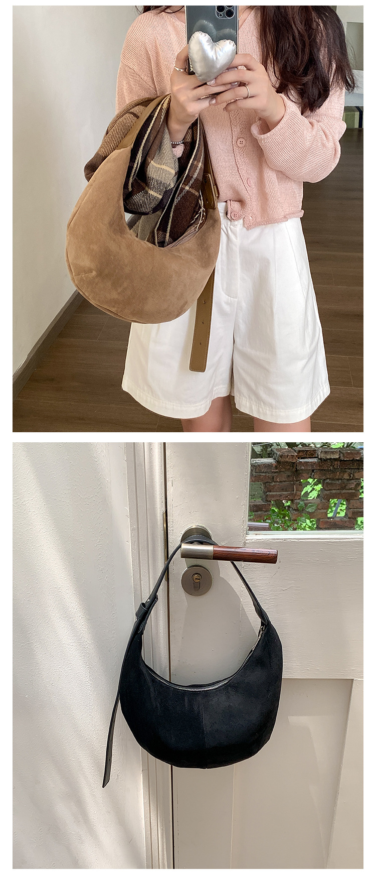 Suede autumn edition women, Japanese Korean niche hand-held dumpling bag, plush fashionable and simple new shoulder bag_voghion.com