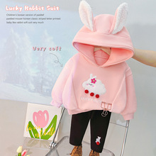 4221童装一件代发秋冬新款可爱卡通连帽加绒套女童休闲运动二件套