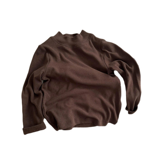 Children's solid color half-high collar boys' base shirt autumn winter new version girls' Korean style solid color knitting top coat versatile trendy