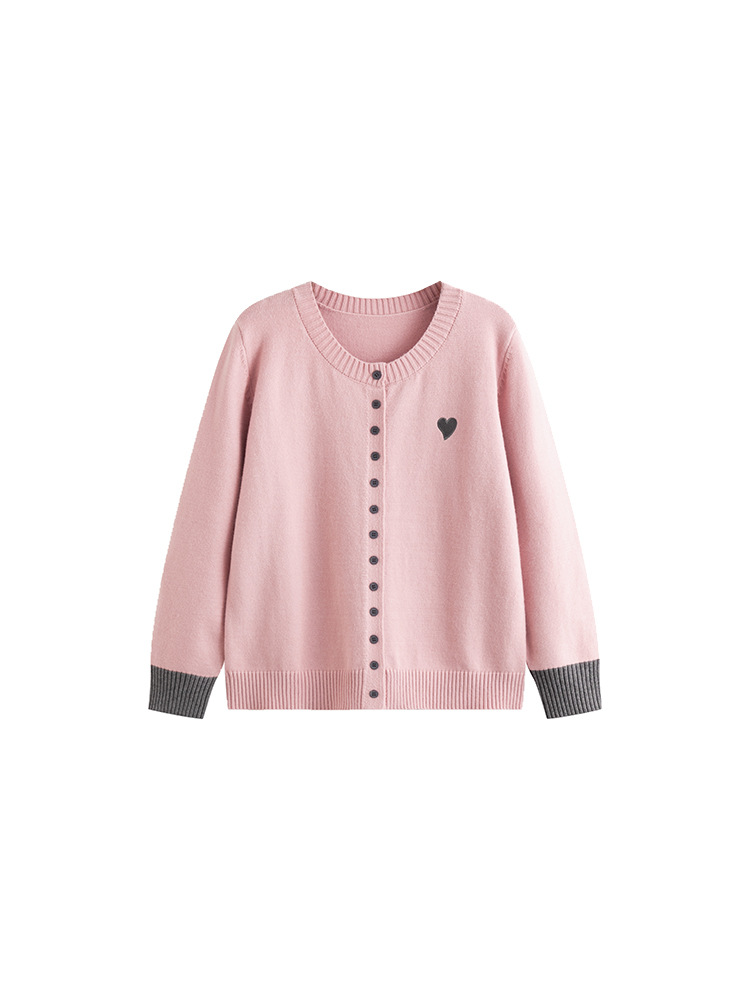 Plus-size women's color-blocking long-sleeved top, embroidered heart-shaped coat, winter 2025 knitted cardigan for chubby girls, 23255
