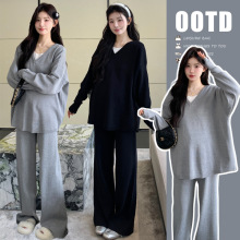 孕妇装套装2025新款韩版时髦春秋季假两件高级感上衣慵懒风两件套