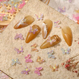 2022网红山茶花美甲白色极光立体花朵蝴蝶结指甲配饰钻装饰品ins