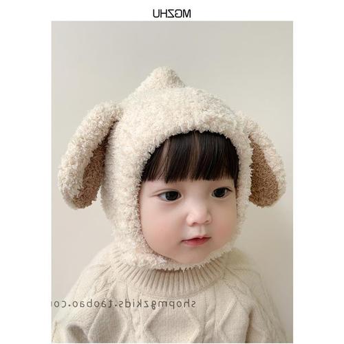 Baby hat autumn and winter plus velvet ear protection hat for toddlers thickened and warm cute bunny ears knitted hat for male and female babies