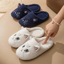 跨境卡通棉拖鞋女四季室内软底静音防滑加绒保暖猫咪毛毛拖鞋男士