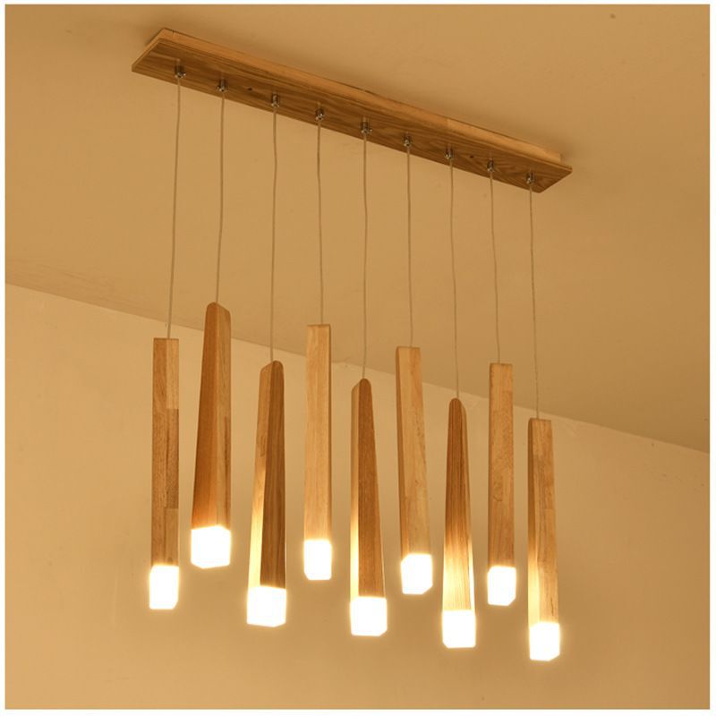 Japanese-Style Natural Wood Lamps Simple Ikea Bar Counter Personality Creative Matchstick Personality Restaurant Solid Wood Long Strip Pendant Light