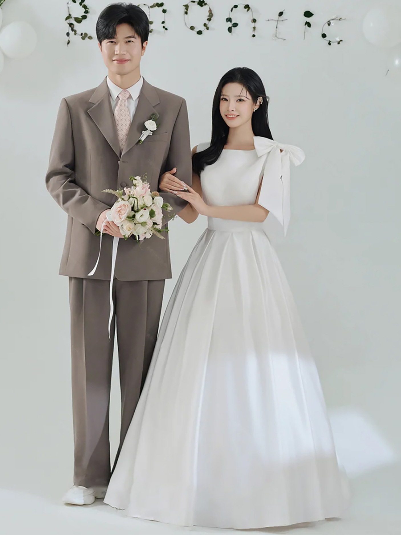 Simple French-Style Satin Wedding Dress with Bow Accent