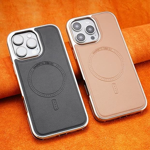 Чехол для iPhone 16 Pro Max кожаный с покрытием магнитный деловой полная защита