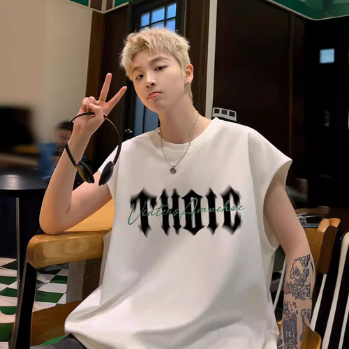 Summer Loose & Cool Vest from Trendy Brand—American Retro Style, Men's Short-Sleeve Top, Fashionable Sleeveless T-Shirt for Guys