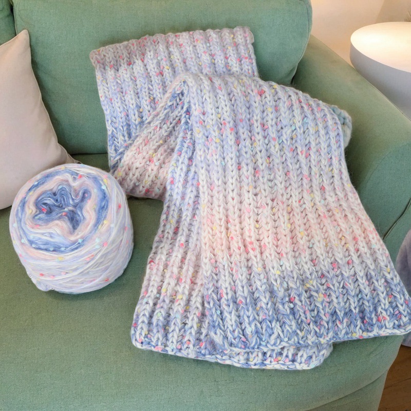 彩虹糖围巾毛线手工diy礼物编织钩针材料包手混线马海毛送男女友