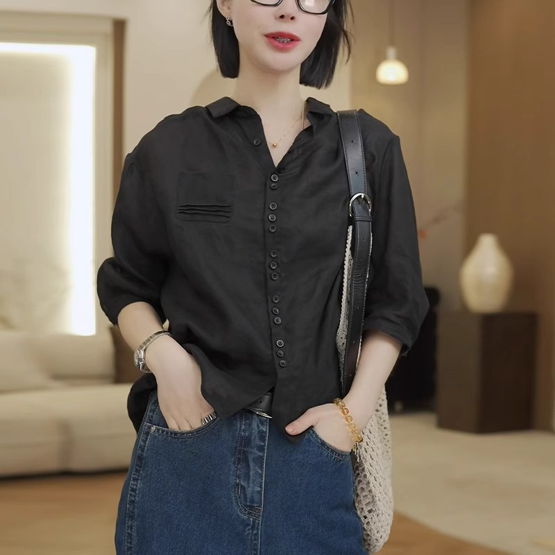 黑色高级感气质通勤T恤衬衫女夏季时尚胖MM大码宽松显瘦遮肉上衣|undefined