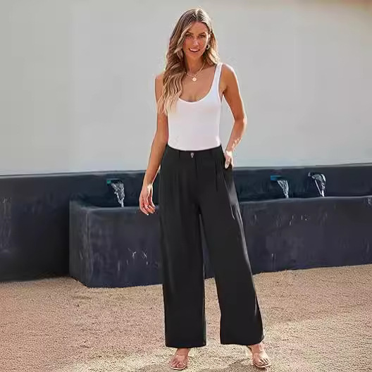 2024 Amazon European and American Foreign Trade Cross-Border Women's Suit Pants Formal Pants High-Waisted Wide-Leg Pants Casual Versatile