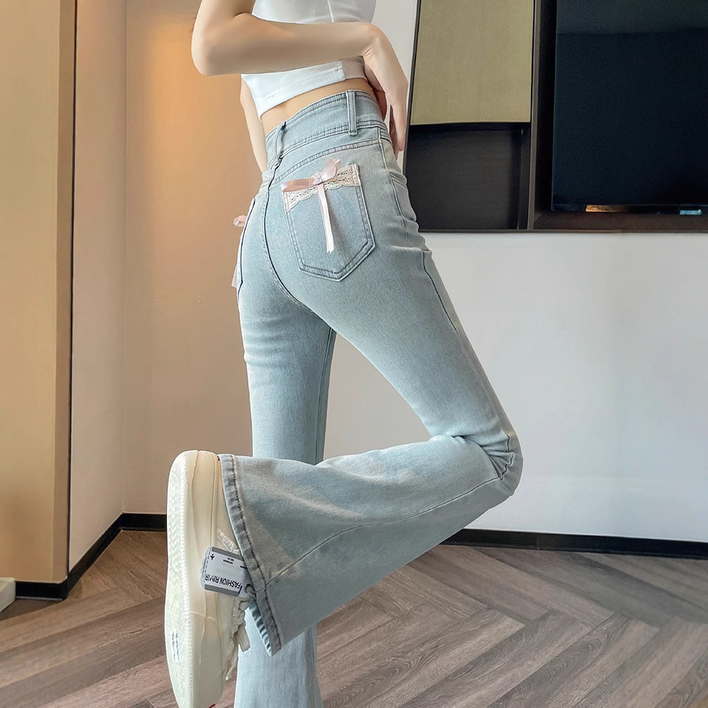 Flared Pants Women's Winter 2024 New Niche Design High Waist Elastic Slim Look Small Denim Pants