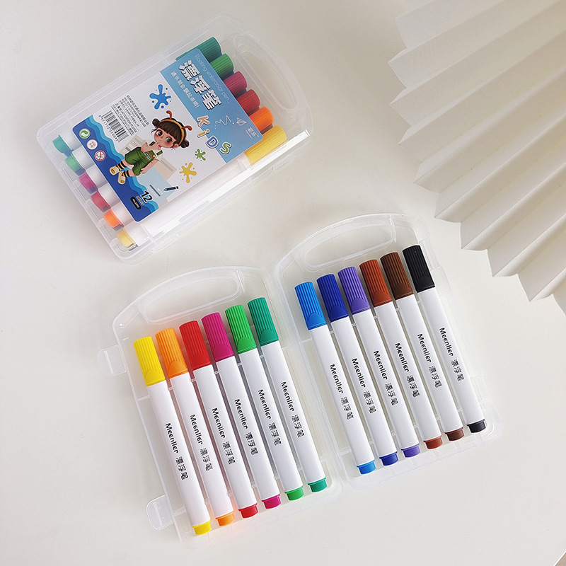 Pizarra pluma niños pluma flotante tiktok mismo estilo cepillo de agua 12 color traje triángulo pluma de gran capacidad al por mayor