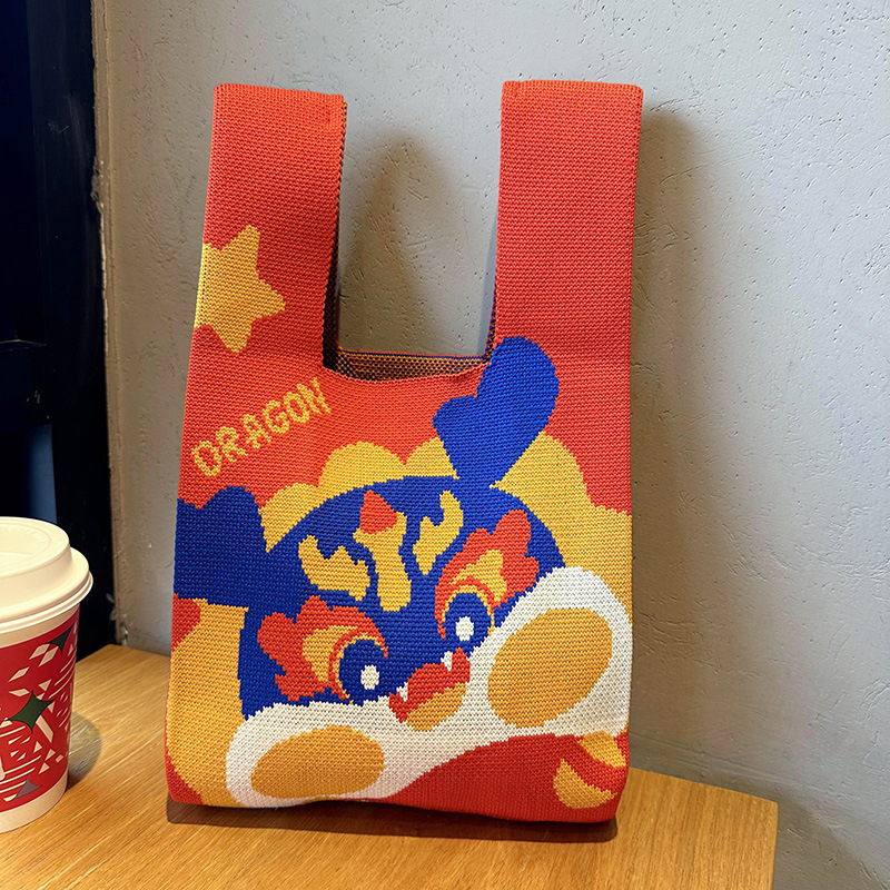 Año nuevo afortunado rojo festivo bolsa de punto de moda todo partido mano regalo bolso de mano casual