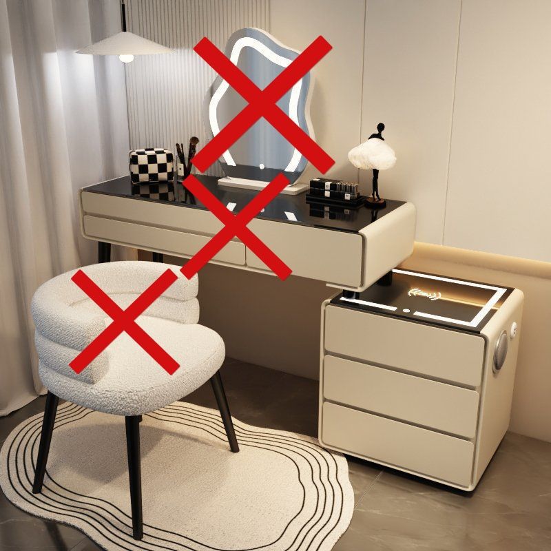 카키 그레이 3단 서랍 스마트 모델 - 올 원목 스마트 수납장(스툴 없음 + 거울 없음 + 테이블 없음)