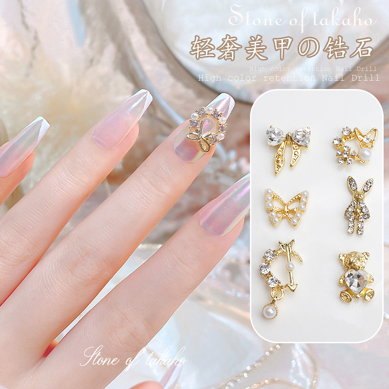 Alloy Series Nail Art Accessories ~ Cross-Border New Exquisite Cartoon Zirconium Diamond Bow Flats Bottom Special-Shaped Colored Diamond Wholesale