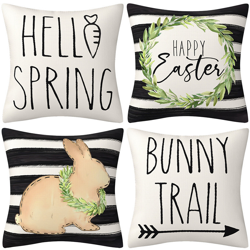 New Easter Wreath Rabbit Pillow Cover Amazon Spring Decorative Letter Cushion Sofa Cushion Cover Combination