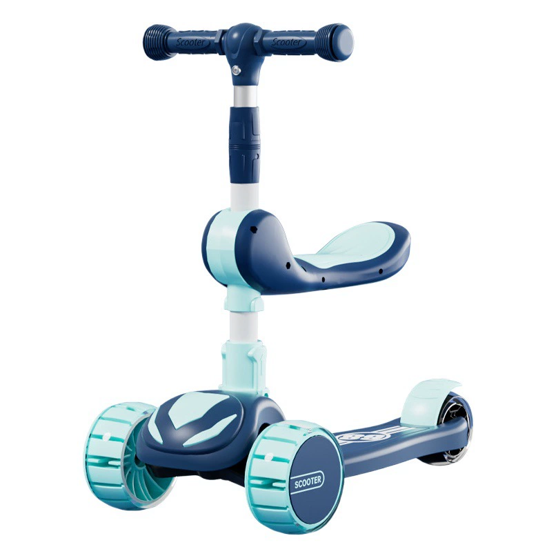 Детский самокат 1-3-8 лет Три-в-одном Сидение и езда Самокат для мальчиков и девочек Встроенная стальная пластина