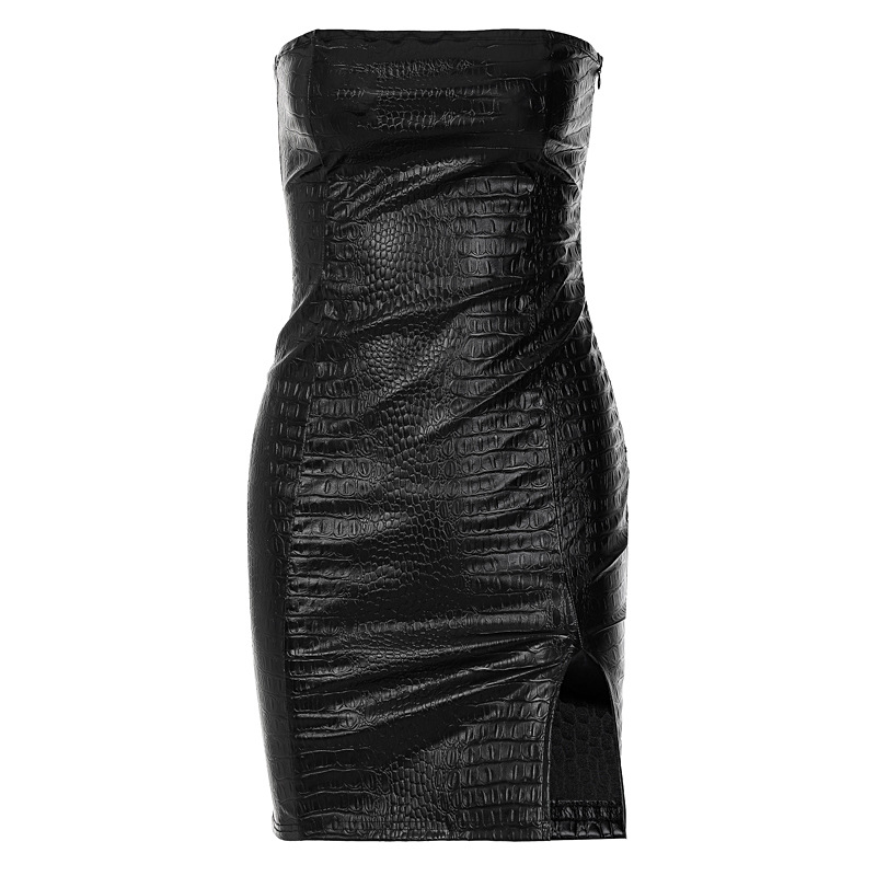 Slim Leather Tube Top Split Dress NSHTL99537