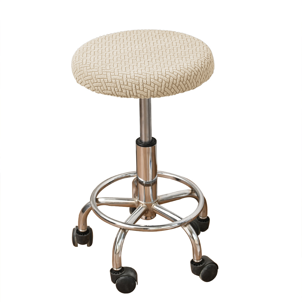 Conjunto de taburete redondo a rayas de jacquard transfronterizo, conjunto de taburete redondo elástico de color sólido universal, funda de silla de bar de barbería en stock