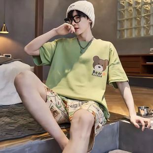 Cross-border New Arrival Pajamas Men's Summer Short-sleeved suit Korean-style Loose Plus Size Cartoon Casual Outwear Home Clothes
