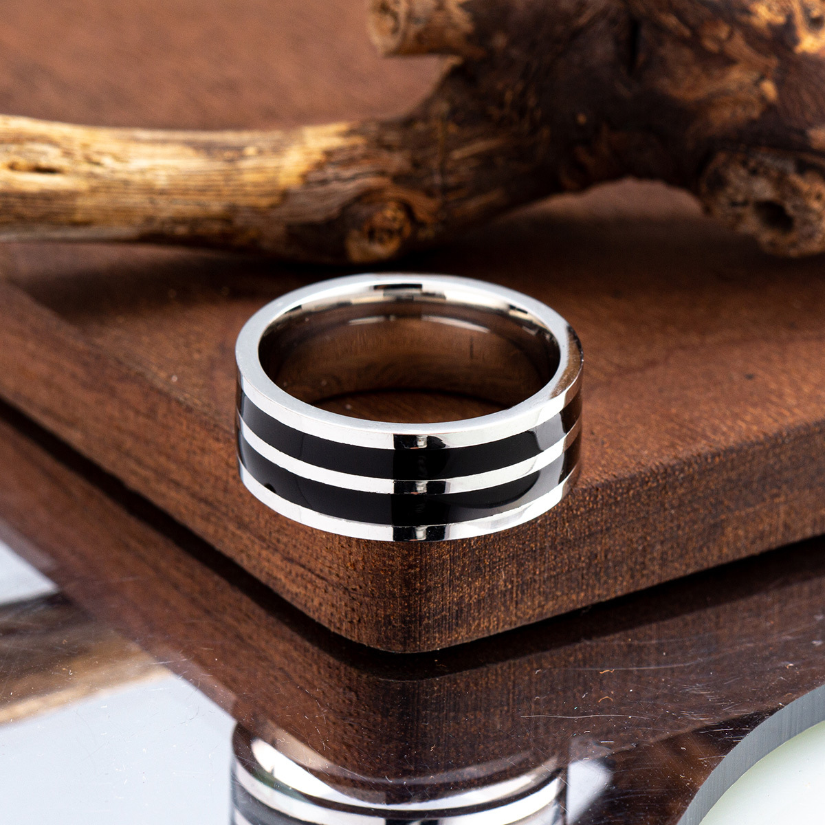 Round, Lines Pattern Punk Cool Style Round Lines 304 Stainless Steel Enamel Unisex Wide Band Ring