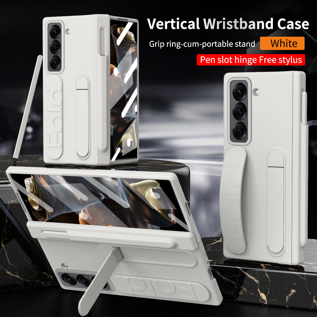 White [shell film + wrist strap + stand + pen tray]