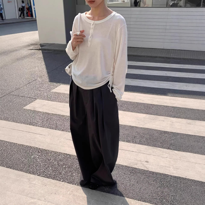 6up Spring Korean Style 2026 Spring/Summer Half-Open Collar Drawstring Sweater for Women Guangzhou Thirteen Lines New Lazy Style Top 60188