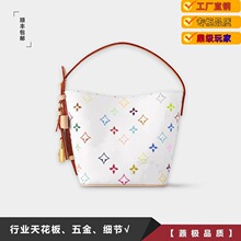 白三彩老花高仿大牌真皮水桶包女士单肩斜挎包驴包包腋下女包1:1