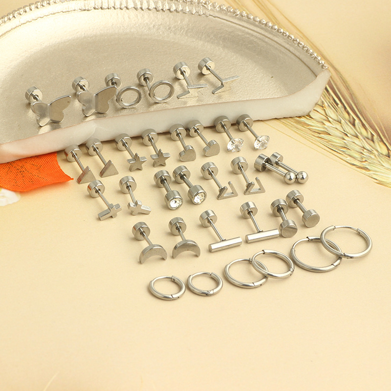Stainless Steel Ear Bone Nail Star Moon Stud Earrings for Women Cartilage Piercing Jewelry Set detail image 7