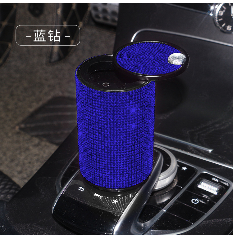 Car Ashtray with Diamonds, New Creative Metal Aluminum Alloy Flame-Retardant Ashtray with Lid, Multifunctional Car Cigarette Holder