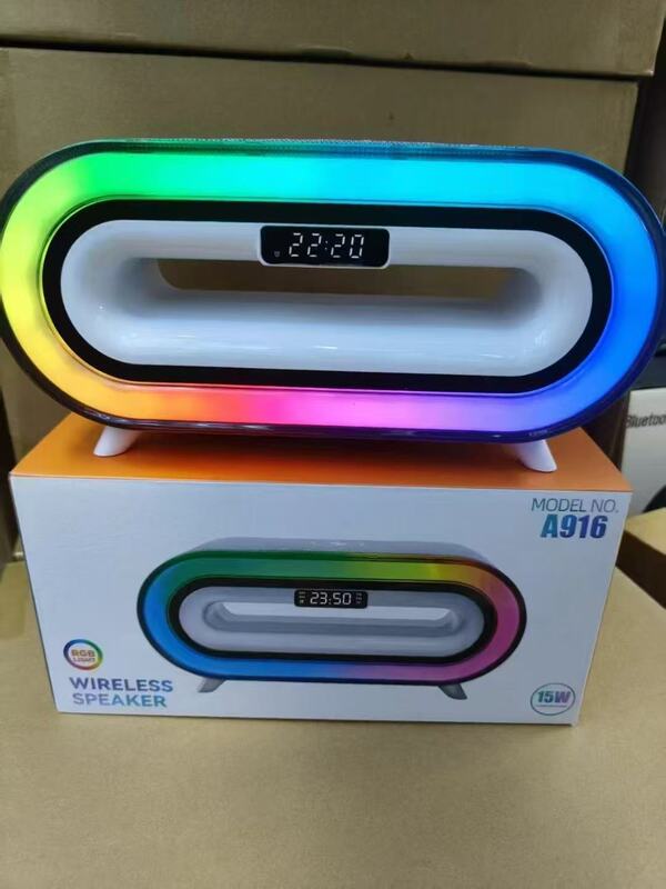 新しいワイヤレス充電 Bluetooth スピーカー A916 デスクトップコンピュータ RGB カラフルな目覚まし時計オーディオ s306|undefined