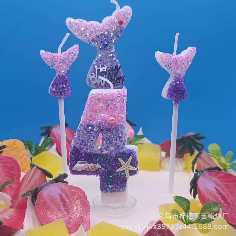 Creativa nueva sirena tema cumpleaños vela traje decoración de la torta Amazon Venta caliente partido fabricante original