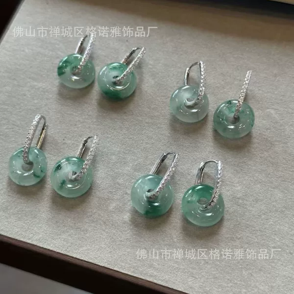 Jade African Green Jade Earrings 925 Silver Plated with 18K Gold Fashionable Versatile Earrings for Women Natural New Chinese Style Natural Jade
