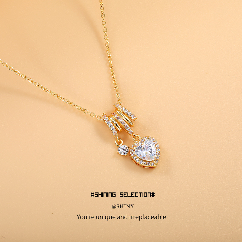 Collar de circonita en forma de corazón, diseño exquisito, moda de verano, cadena para clavícula, elegante colgante, joyería versátil._voghion.com