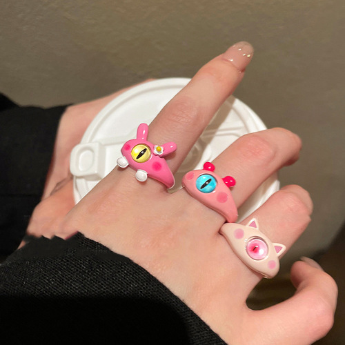 Childlike Cute Monster Cat Ring Women's 2024 New Trendy Fashion Personalized Ring Niche Design Index Finger Ring