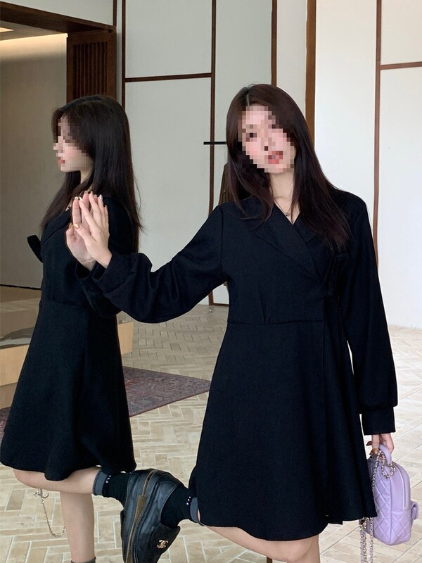 ｜Own Model Photo｜Real Shot of Large Size French Style Corduroy Twill Long-Sleeved Dress Women's Suit Collar Short