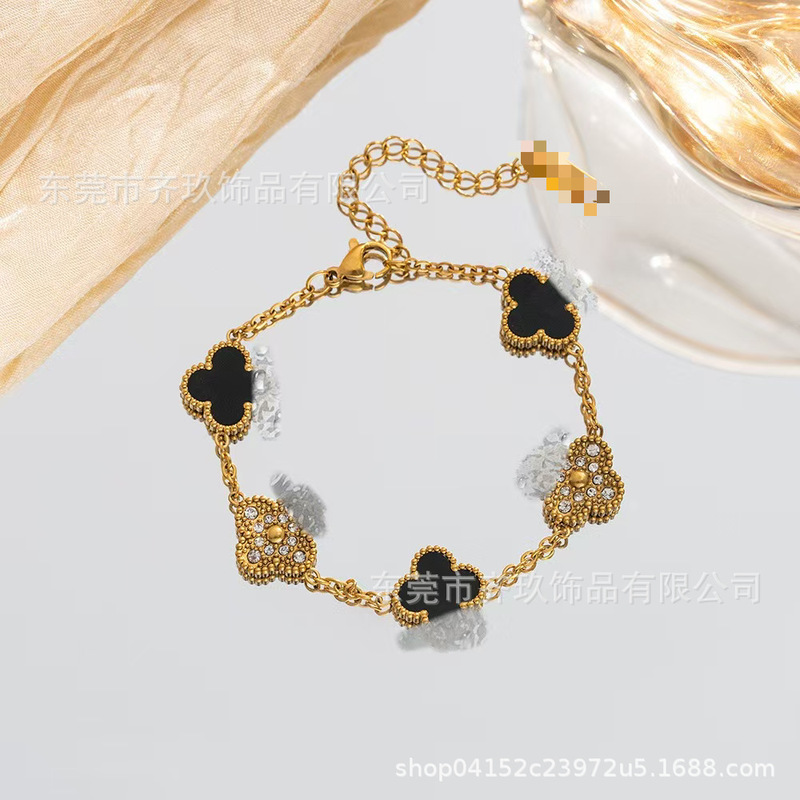 Popular Five-Star Brand Grass Bracelet, High-End 18K Gold-Plated, Non-Fading, Double-Sided Full Diamond Bracelet Popular Five-Star Brand Grass Bracelet, High-End 18K Gold-Plated, Non-Fading, Double-Sided Full Diamond Bracelet