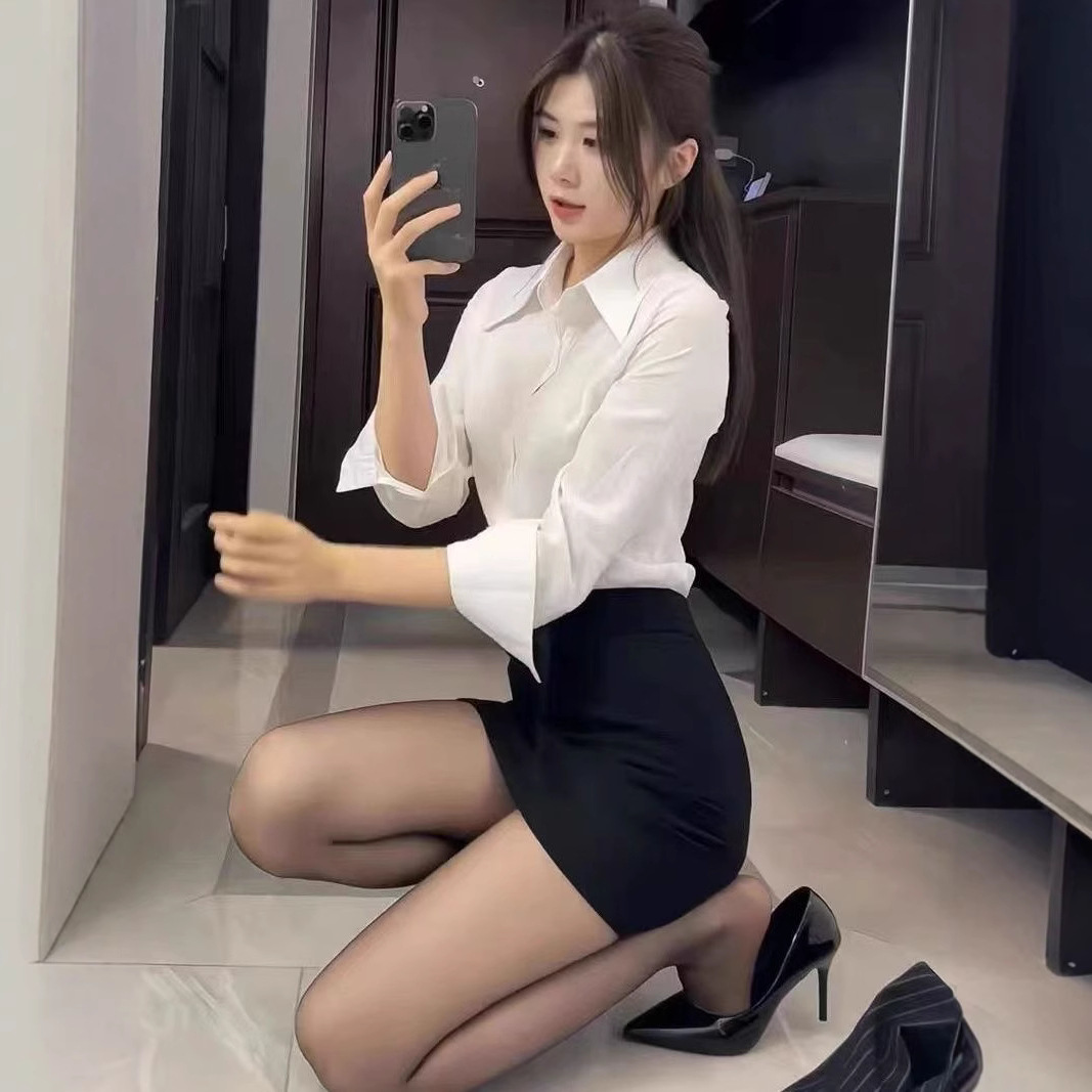 여름 OL 제복 세트 작업복 비즈니스 착용 기질 여성 화이트 셔츠 힙합 스커트 호텔 프론트 데스크 블랙 스커트