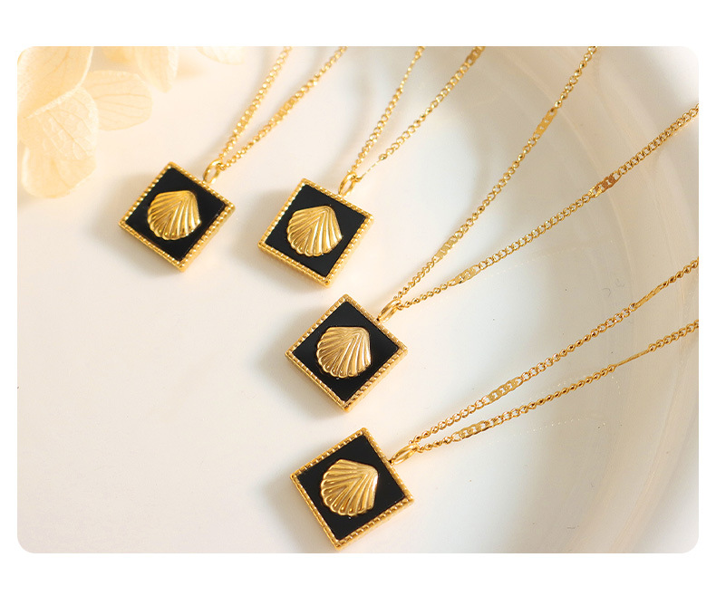 Fashion Square Shell Titanium Steel Plating Earrings Necklace