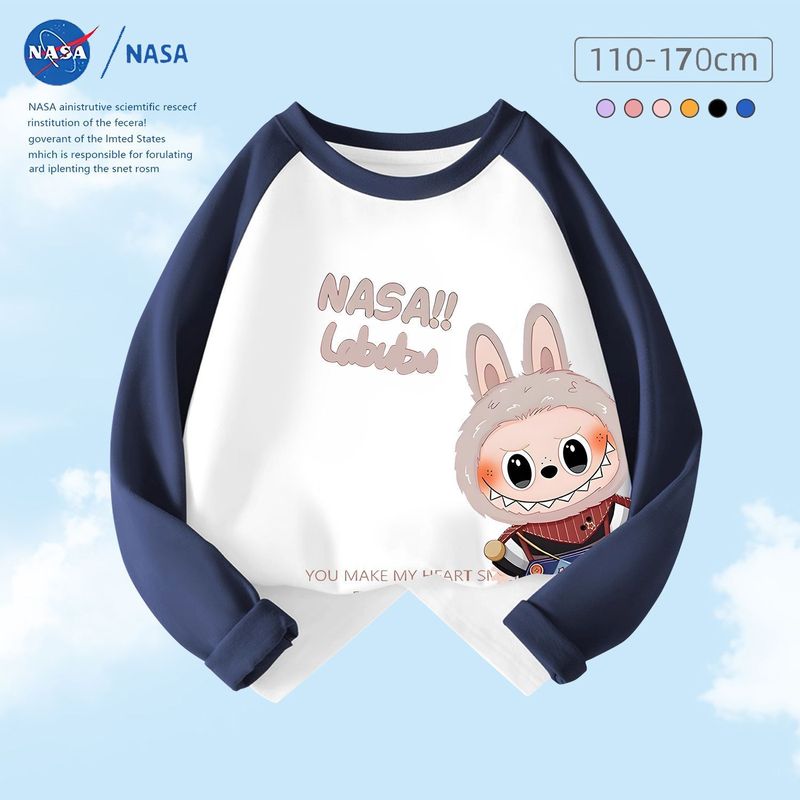 NASA秋季卡通拉布布儿童装上衣春秋款中大童保暖纯棉拼接长袖T恤|undefined