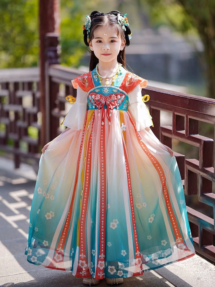 Девочка Hanfu древний стиль супер сказочный костюм Tang женский китайский стиль Ци грудь юбка baby 2024 новое детское платье