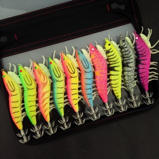 Multi-specification artificial shrimp fake bait Multi-specification wooden shrimp squid hook soft foot shrimp luminous squid hook fake bait