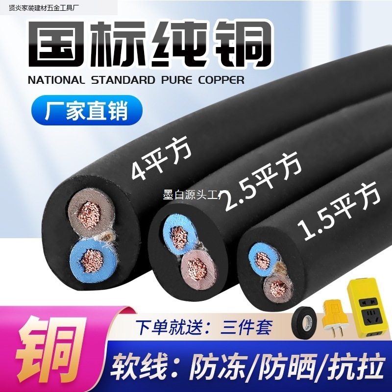 2 芯ケーブル 2.5 純銅珠江電線 2 芯家庭用軟線 1/4/6 平方延長電源シース線|undefined