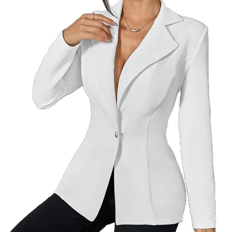 Women's Clothing Slim Waist Lapel Single Button Suit Jacket Solid Color Fashion Spring/Autumn Lightweight Coat_ecoleips.com