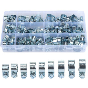 Cross-border 135PCs boxed galvanized mini water pipe clamp hose clamp strong European-style throat hoop double-ear hoop