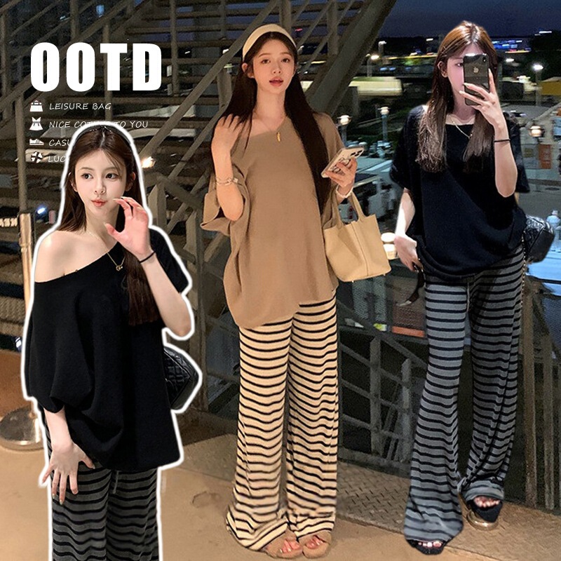 Maternity Summer Outfit 2026 New Style Top Set Trendy Mom Pregnancy Fashion Loose Wide-Leg Pants Summer Two-Piece Set