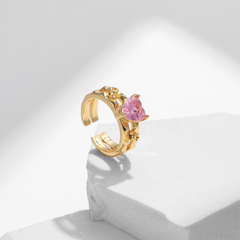 Holiday, Daily Occasion Copper Material Streetwear Heart Shape Flower Copper Inlay Zircon Open Rings